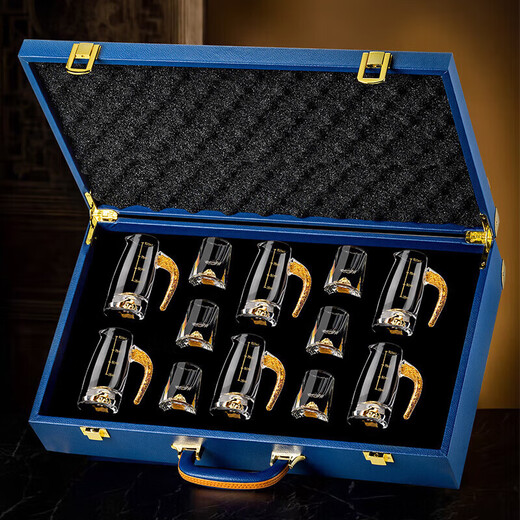 Tuojin German imported high-quality crystal glass white wine cup set for home light luxury two-liang wine dispenser and one small wine cup Gold foil Jinshan wine dispenser 100ml*6+Diamond Jinshan