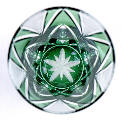 Tajima Glass Green Stone Eyes Star Heavy Pattern Edo Kiriko Sake Cup Imported from Japan