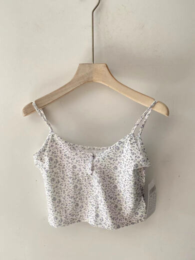 BM style new floral camisole women's bm three-button navel-baring bottoming inner short top blue flower camisole one size