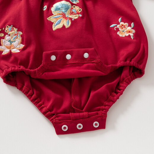 Fanlie VOONLIE baby spring clothes newborn clothes baby girl Chinese style jumpsuit full moon 100 days one year old dress bag fart clothes spring and autumn red 66cm