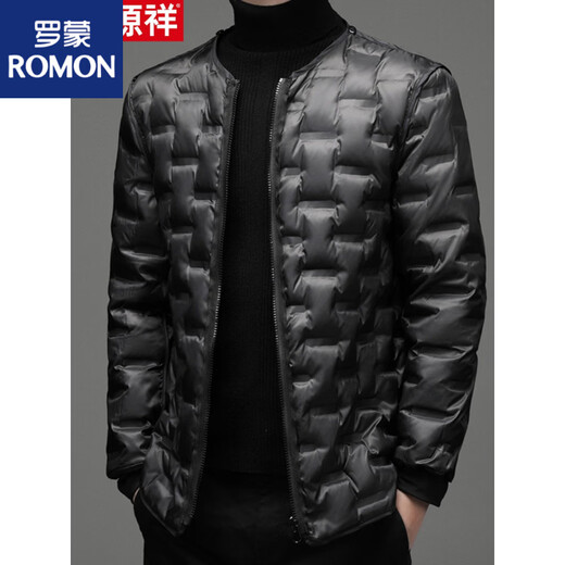 ROMON Men's Mid-Length Down Jacket Men's Jacket Loose Casual Dad Clothes Winter Coldproof Removable Liner Blue 8681 M 170