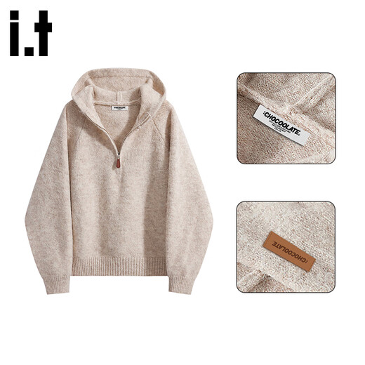 CHOCOOLATEit half-zip hooded sweater women's winter new Korean style pullover loose top, apricot color, one size