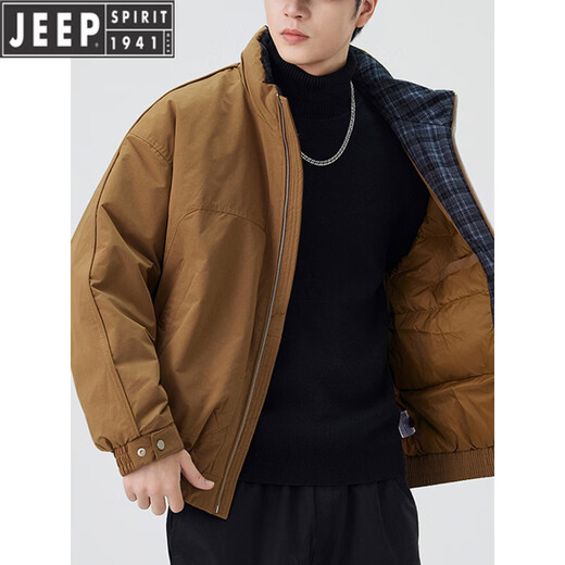 JEEP吉普立领羽绒服男士加厚工装防寒服男装冬季新款高端拼接保暖外套 黑色 2XL 135-155斤