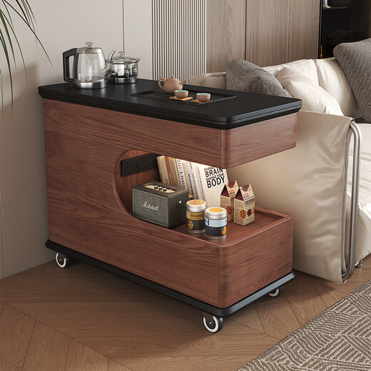 Jingxi Selection Mobile Tea Table Living Room Coffee Table Small Side Table Tea Water Cabinet Intelligent Water Boiling Balcony Kung Fu Tea Table Black + White Tea Style Induction Cooker Set + Drainage Tea Tray