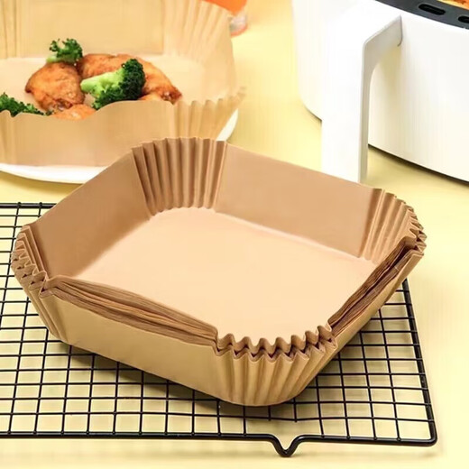 Rice air fryer special paper square silicone oil-absorbing paper tin foil tray tin foil baking oven frying pan pad paper aluminum foil natural color thickened and enlarged-heightened edges 50 pieces