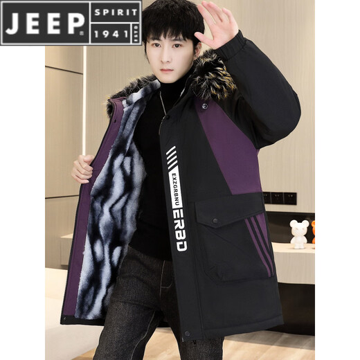 JEEP SPIRIT зимняя парка мужская куртка плюс бархатная утепленная куртка мужское зимнее хлопковое пальто ветровка средней длины теплая куртка черно-фиолетовая плюс бархат плюс толстая М 80-100Джин Цзинь равен 0,5 кг