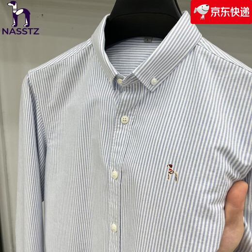 NASSTZ Luo Hajiskai light luxury autumn pure cotton long-sleeved shirt for young and middle-aged classic business casual striped shirt for men blue M 165 (suitable for weight 90-120Jin Jin equals 0.5 kg)