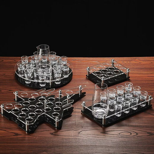 Fantasy foreign wine glass set household high-end wine glass trumpet wine set wine cup bullet bar wine pot (round frame) 1 pot 24 cups