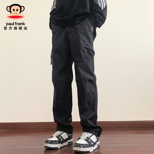 Paul Frank Workwear Straight Casual Pants Men's Winter New Trendy Brand Loose Velvet Thickened Warm Pants Sports Paratrooper Trousers Black Velvet Cold Warmth 2XL Recommended 140-155Jin Jin is equal to 0.5 kg