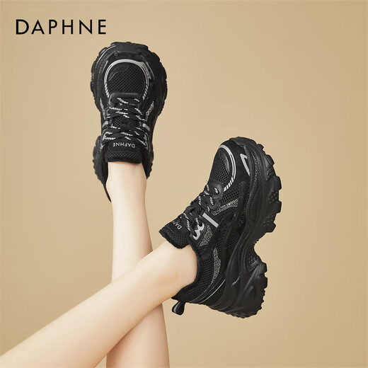 DAPHNE Daphne velvet dad shoes winter new fashion versatile casual shoes women's height increasing sneakers cotton shoes black velvet heel height 6.5cm 35 (225mm) standard size