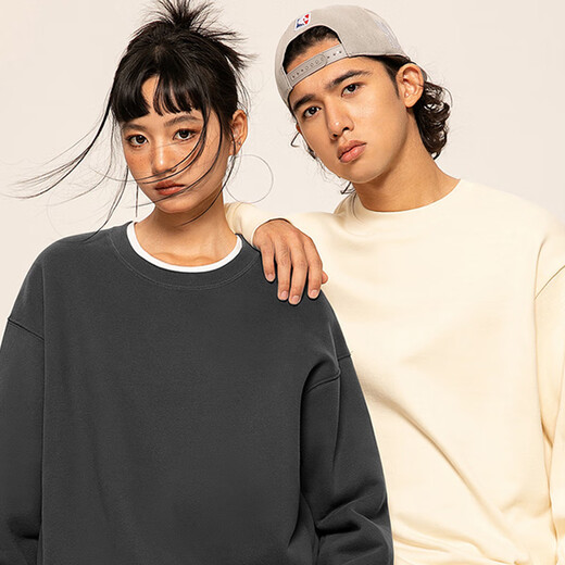 Jeanswest hooded sweatshirt men's thickened sherpa round neck long-sleeved pullover autumn and winter warm and cold-proof plus velvet top men's gray bean green (warm heart bark chest logo) S (165) (strict quality control)