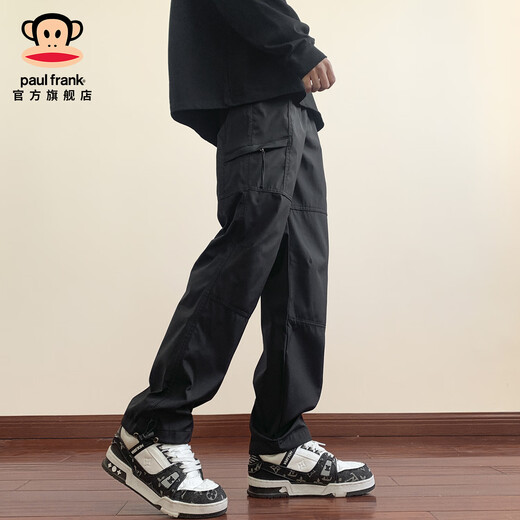 Paul Frank Workwear Straight Casual Pants Men's Winter New Trendy Brand Loose Velvet Thickened Warm Pants Sports Paratrooper Trousers Black Velvet Cold Warmth 2XL Recommended 140-155Jin Jin is equal to 0.5 kg