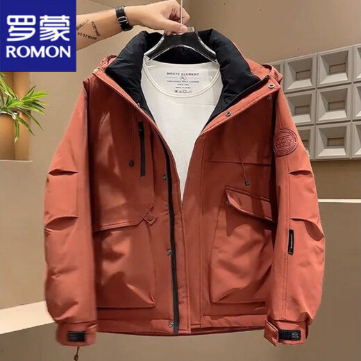 Luo Meng Workwear Short Down Jacket Men's 2025 Simple Casual Thickened Loose Warm Hooded Work Clothes Jacket Black Luo Meng Genuine L 125-138Jin Jin equals 0.5 kg