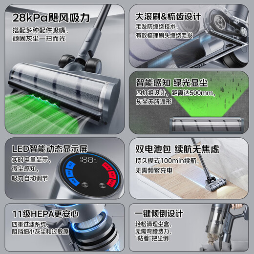 Panasonic Dust Removal Magic Wireless Vacuum Cleaner Home High Suction Handheld Green Light Display Dust Suction Cat Hair Dust Removal Quadruple Filtration MC-A33H Dual Battery Pack Long Life