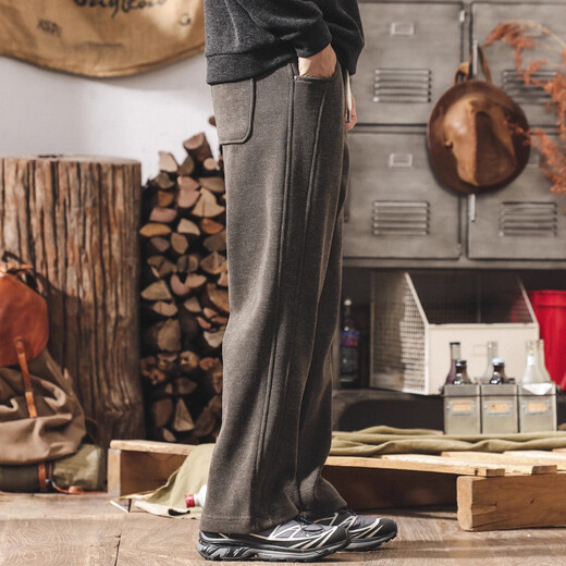 Jay Leno American retro heavyweight European cotton velvet knitted sweatpants men's plus velvet winter loose thickened warm straight casual pants for men khaki plus velvet 28 suitable for 95-110Jin Jin equals 0.5 kg