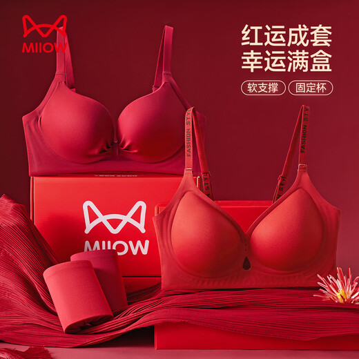 Catman Qiji Red Underwear Women's Small Breast Gathering and Enlargement Lifting and Reducing Secondary Breasts Zodiac Year of the Horse Bra Set