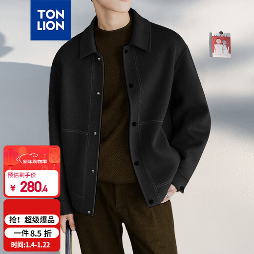 TonLion 2025 autumn and winter men's lapel topstitched solid color woolen jacket