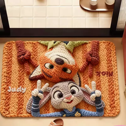 Yusenyi 3D Painting Diatom Mud Floor Mat Cute Cartoon Bathroom Door Water-Absorbent Anti-Slip Foot Mat Household Mat Nick and Julie C (diatom mud) 40x60cm (water-absorbing and quick-drying)