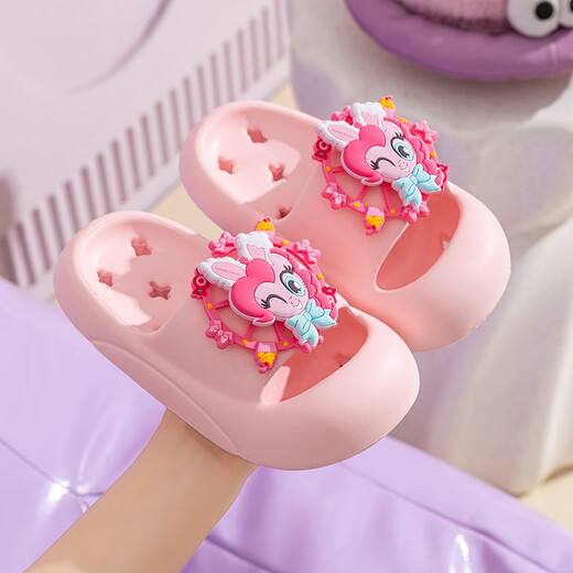 Children's slippers for girls at home, non-slip, thick-soled, leaking, quick-drying, cartoon cute baby slippers for girls, Pinkie Flower Fairy, size 28-29, 190mm
