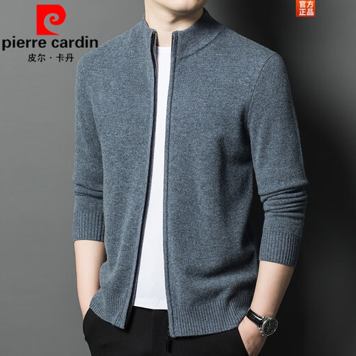 Pierre Cardin cardigan men's cardigan sweater jacket stand collar autumn and winter new sheep | cashmere sweater men's knitted dad outfit medium gray 3302 2XL 180 recommended weight 155-170Jin Jin equals 0.5 kg