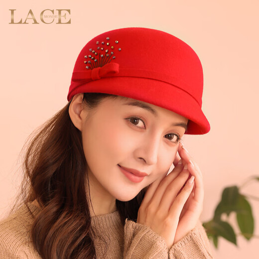 Lanshimengdai (lanshimengdai) hat women's autumn and winter wool peaked hat British casual woolen felt hat versatile fashionable style beret small face light khaki one size adult (adjustable hat circumference 55-58cm