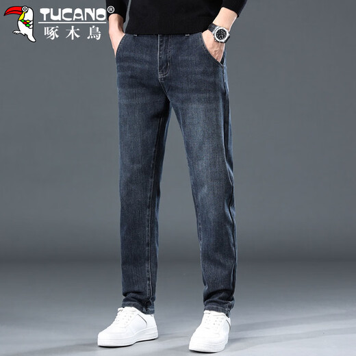 Woodpecker (TUCANO) jeans men's autumn and winter loose straight elastic casual pants men's high-end pants men's haze blue 32