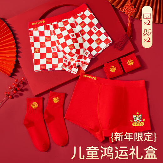 都市丽人【鸿运礼盒】儿童内裤蛇年男学生大童青少年本命年红品内裤袜子