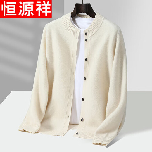 Hengyuanxiang new autumn and winter 100% pure wool cardigan men's half turtleneck thickened knitted sweater casual loose wool bottoming shirt light gray S