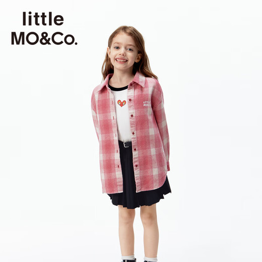 Little MO&Co. Show same style little moco children's clothing 26 new children's pure cotton plaid shirt printed long-sleeved parent-child wear pink and white plaid 110 110/56