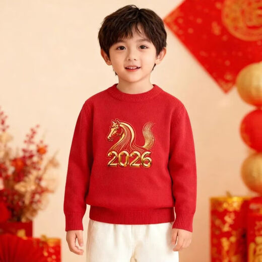 Disney's 2026 new autumn and winter new year New Year's Horse red parent-child clothing for a family of three, mother and daughter, round neck thickened warm sweater sweater 165 S size (recommended 80-100Jin Jin is equal to about 0.5 kg)