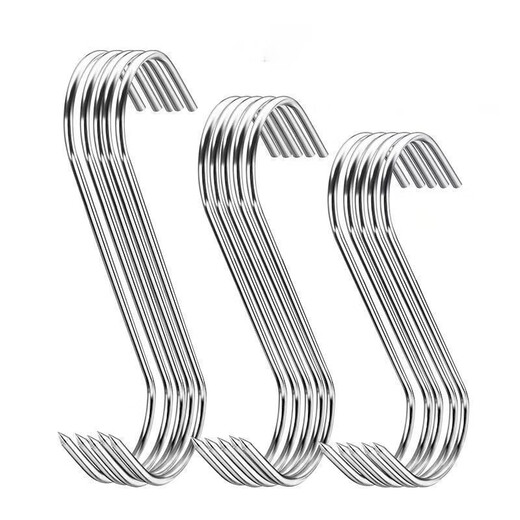 Thickened bacon hook S-shaped stainless steel drying pork hook roast duck sausage solid thickened large pointed S hook 8 hooks solid thick 2.7mm*15cm with tip 40 pieces