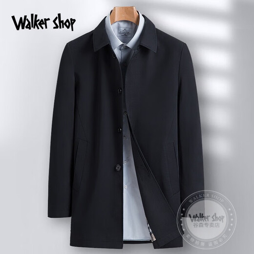 Walker Shop Mid-length men's windbreaker, high quality pure cotton, business casual coat, fashionable business lapel coat, men's khaki 4XL