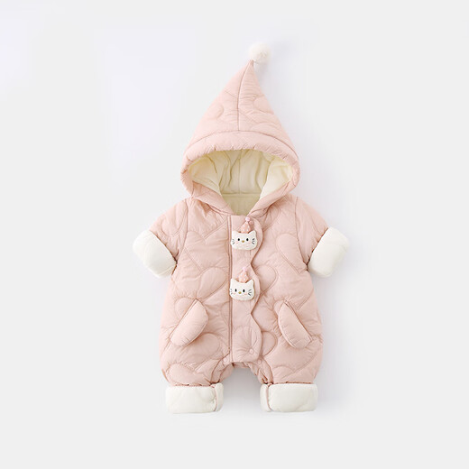 G.duck little yellow duck children's clothing baby clothes plus velvet thickening warm clothes newborn winter jumpsuit full moon climbing suit pink 66cm