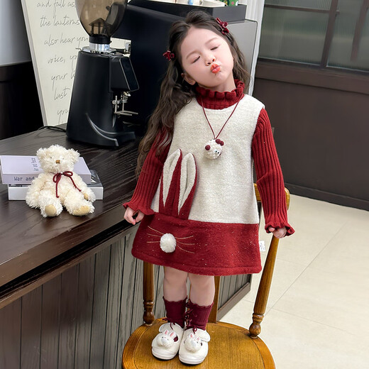 Fat Donglai buys girls' velvet dress at 50% off, autumn and winter 2025 new style, stylish children's thickening gift, same style sweater skirt suit 90 cm