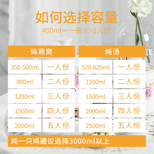 Xushansi bone china stew pot, bird's nest stew pot, water-proof ceramic stew pot, double lid crock pot, soup stew pot, household bowl, 1 pure white 400ML