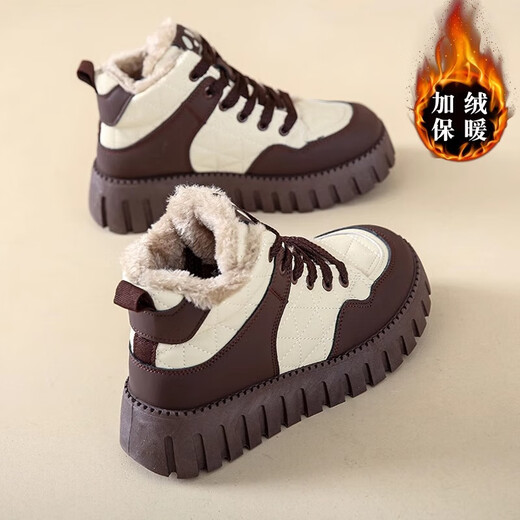 RICKY JORDAN Girls' Cotton Shoes Winter 2025 New Children's Velvet Snow Boots Warm Middle and Large Children's Sports Winter Shoes Girls' Cotton Boots Brown (Cotton Shoes) 32