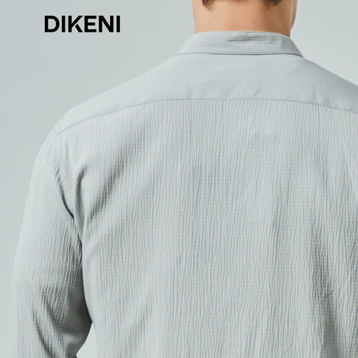 DIKENI spring new men's fashionable and easy-care Henry collar natural texture slightly wrinkled long-sleeved casual shirt light gray M (48)
