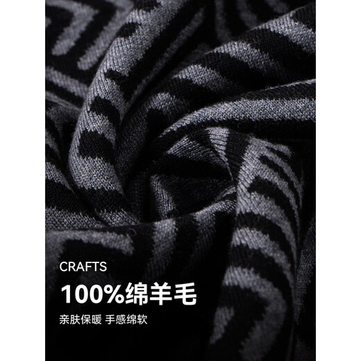 Shanghai Story 2026 Autumn and Winter Sheep Wool Men's Scarf to Keep Cold and Warmth Thickened Scarf Elder Gift Box Gray Black