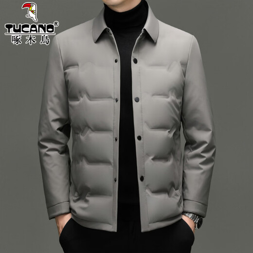 啄木鸟羽绒服男士短款翻领厚款保暖中青年冬季百搭防寒夹克鸭绒休闲外套 YR8615黑色 3XL 190