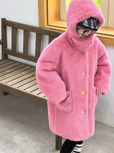 BALA is suitable for autumn and winter new children's fur coat imitation mink fur all-in-one coat for girls, middle and large children, milk tea color 110, recommended height is about 105CM