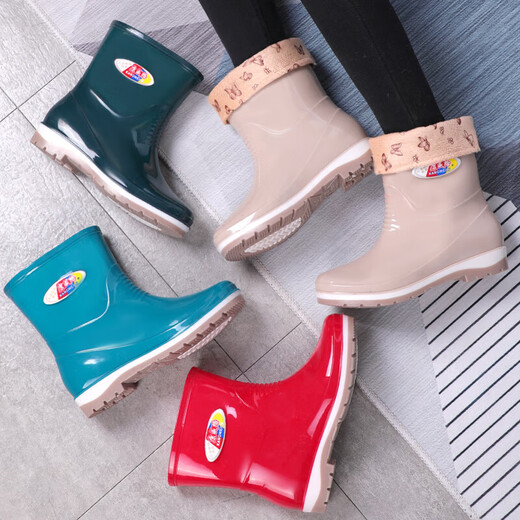 Women's spring and autumn short-tube fashion waterproof rain boots outer wear water shoes women's rain boots non-slip wear-resistant work rubber shoes overshoes waterproof and non-slip 316 low-tube khaki 37