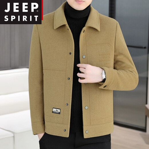 JEEP SPIRIT Double-sided Wool Jacket Men's Short Winter New Lapel Thickened Down Liner Jacket Men's Winter Khaki 802 Regular M 90-115Jin Jin is equal to 0.5 kg