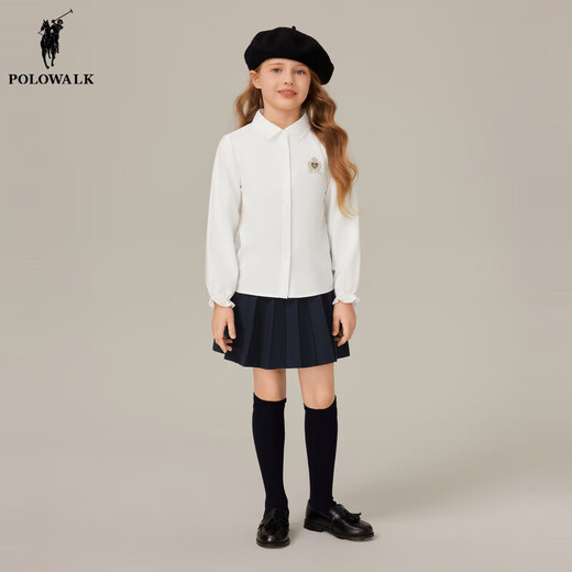 POLOWALK children's clothing girls long-sleeved shirt 2025 autumn new versatile casual middle and large children's lapel top white 120 120cm