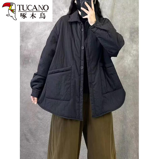 Woodpecker's late green European goods quilted thickened shirt women's winter cotton-padded inner layer casual warm cotton jacket black L recommended 120Jin Jin equal to 0.5 kg or less