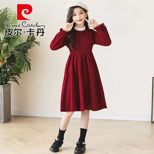 Pierre Cardin Children's Clothes Girls Dresses Early Spring Western Style Children's Princess Dresses for Big Children and Little Girls New Year's Dress Dresses Red 160