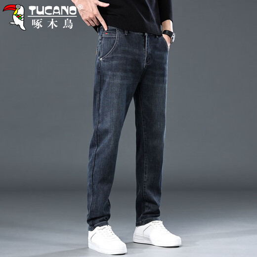 Woodpecker (TUCANO) jeans men's autumn and winter loose straight elastic casual pants men's high-end pants men's haze blue 32