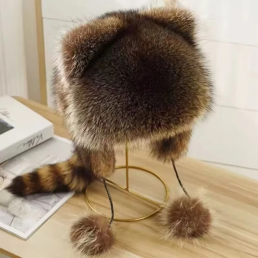 Jin Bingsheng little raccoon hat winter women's hat genuine leather Lei Feng hat ear protection hat raccoon leather parent-child hat women's fashionable style children 1-6 years old imitation fur winter thickened parent-child cartoon hat