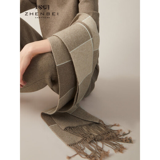 Zhenbei men's pure cashmere scarf winter new warm knitted scarf business casual plaid scarf A82 black