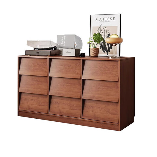 Solid wood core sideboard integrated wall-mounted floor-standing storage rack nine-drawer cabinet bookcase storage cabinet living room dining table cabinet guardrail type solid wood ecological board Lantau cedar wood color 120*24*60cm