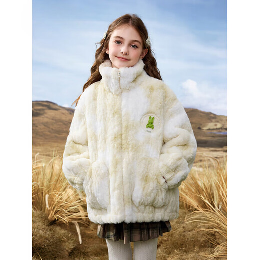 Burwilde International Brand Girls Stand Collar Thickened Plush Jacket 2025 Autumn and Winter New Style Children's Imitation Lamb Velvet Fur Meiziqing Free Same Style Bag 140 cm